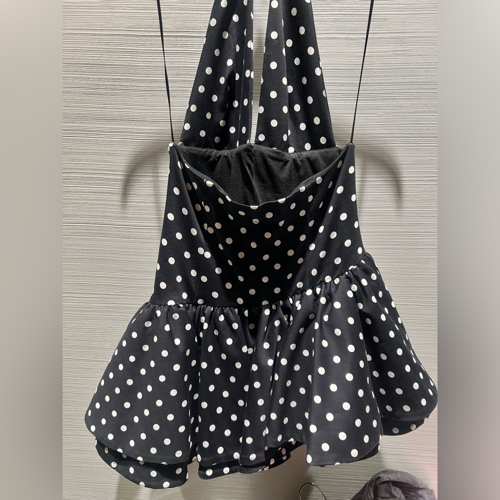 Black and White Polka Dot Halter Dress - Picture 5 of 6